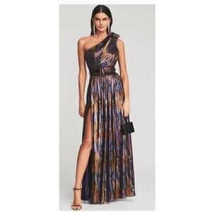 Retrofete Andrea Dress Metallic One Shoulder Maxi Gown Oil Spill NWOT L